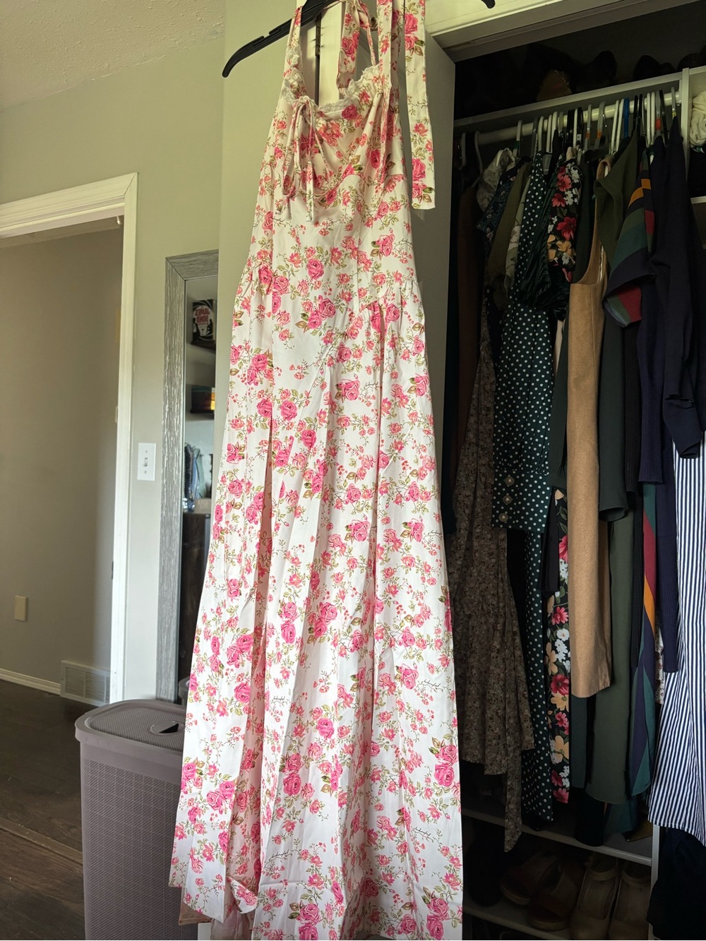 RIHOAS White Maxi Dress with Pink Floral Print